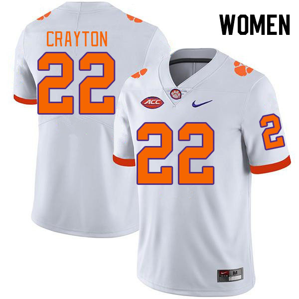Women's Clemson Tigers Dee Crayton #22 College White NCAA Authentic Football Stitched Jersey 23SJ30HH
